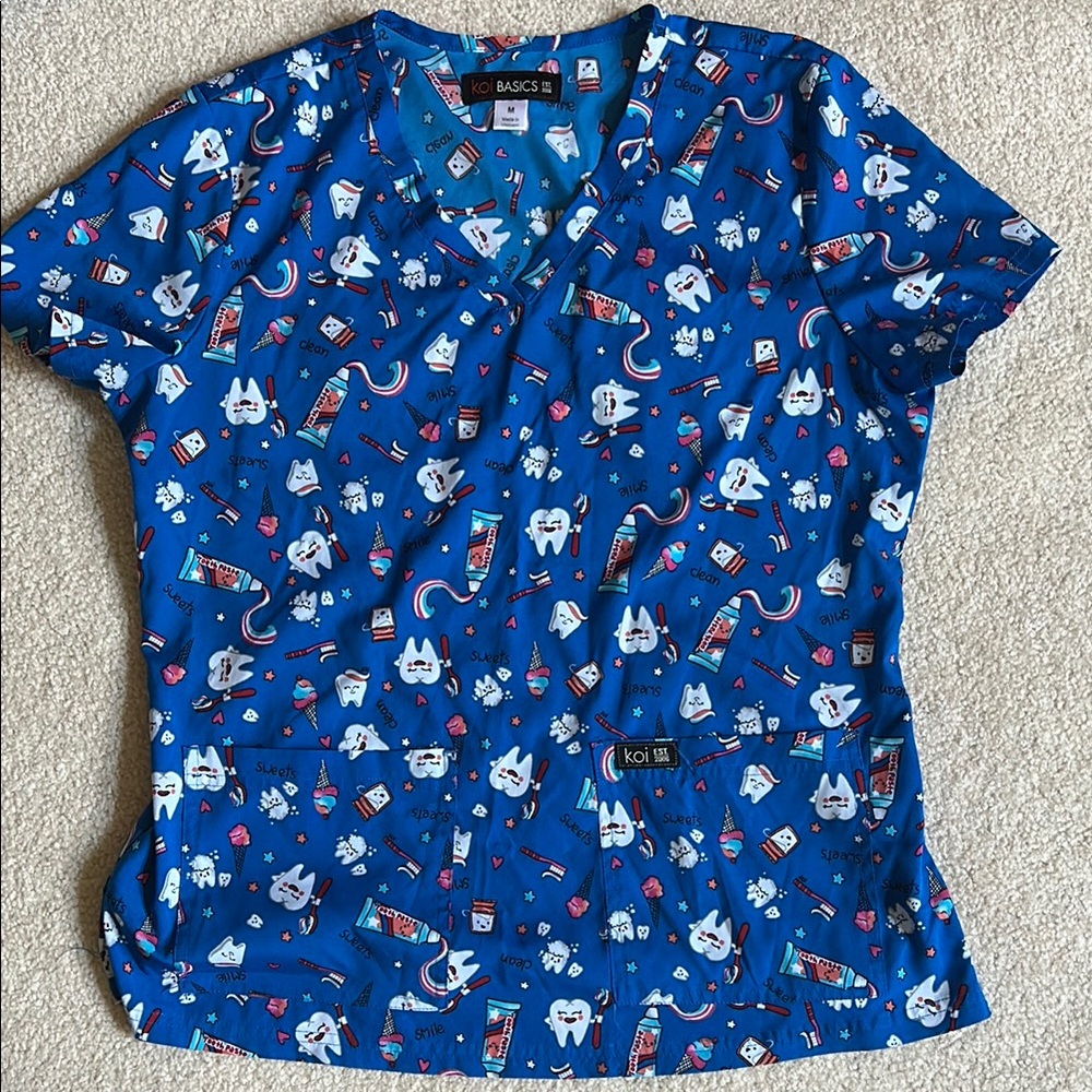Koi Women's Blue Dental Print Top